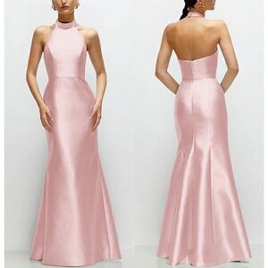 Elegant Pink Halter Neck Bridesmaid Dress